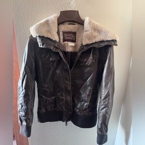 Brown Faux  Leather Jacket with Shearling Lining